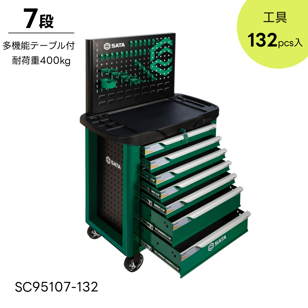 SC95107-132 7段ローラーキャビネット 工具132点付 引き出し ツール