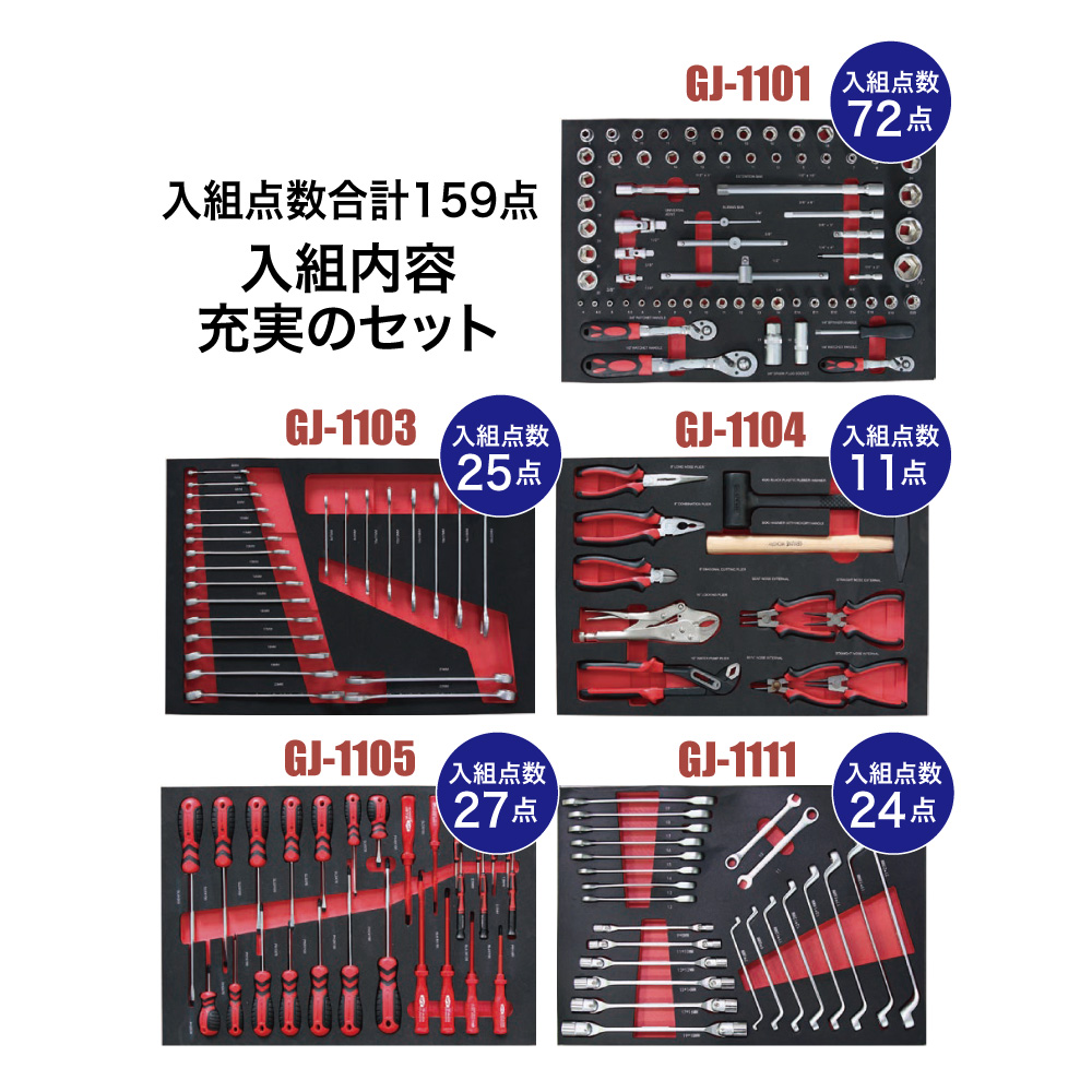 TBR5807A-X-SET 7段ローラーキャビネット 工具159点付 引き出し