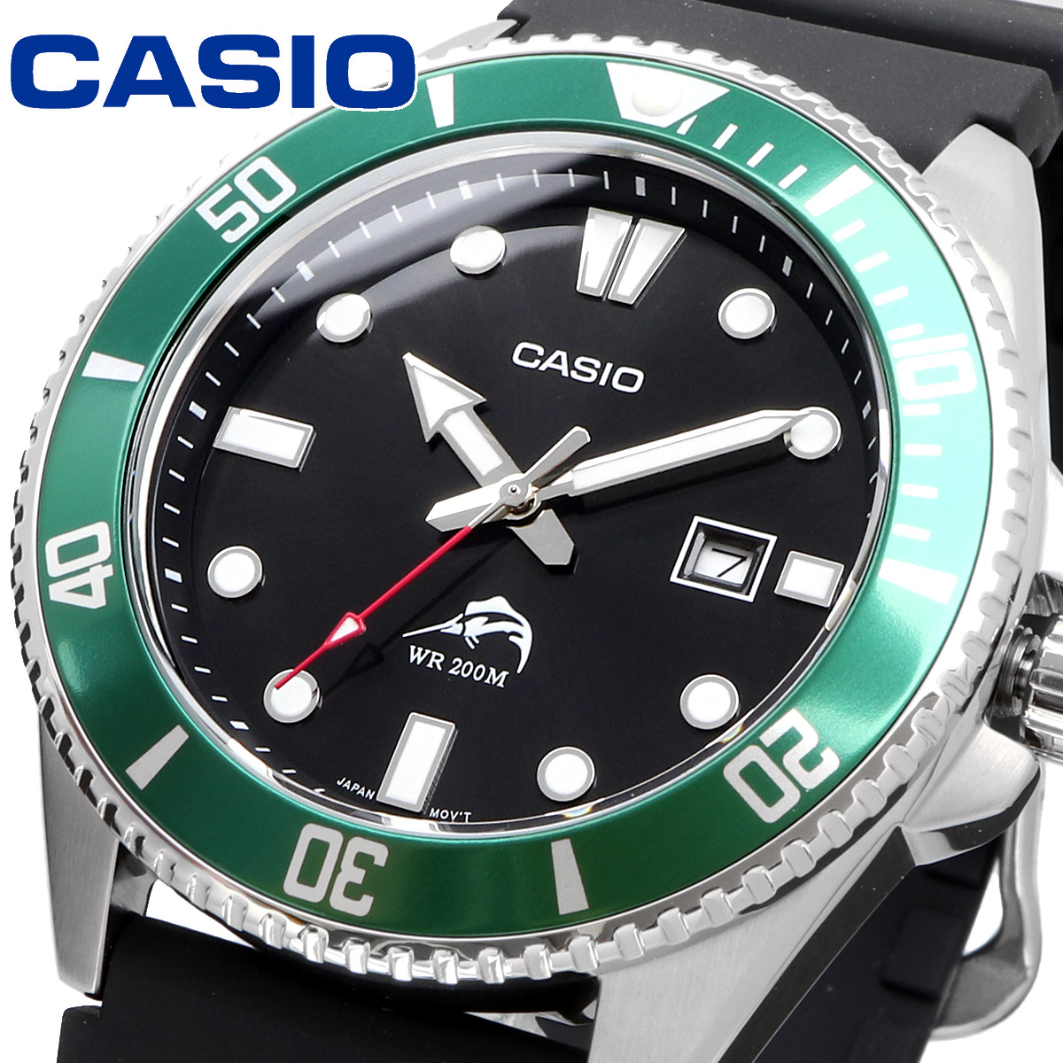 【父の日 ギフト】CASIO カシオ 腕時計  海外モデル クォーツ　ダイバー 200M ウレタン ラバー ブラック MDV-106B-1A3V