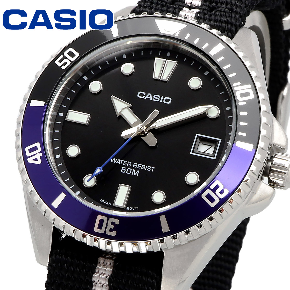 CASIO カシオ 腕時計 メンズ  小さめ  海外モデル クォーツ 50M  ナイロンベルト ブラック MDV-10C-1A2V｜north-star