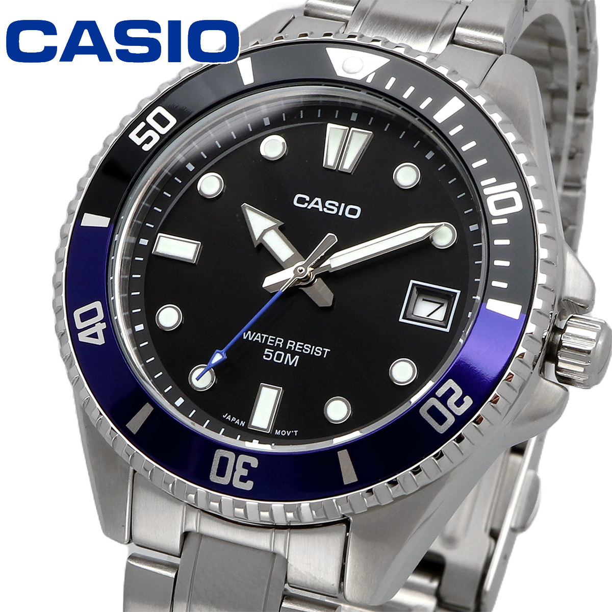 CASIO カシオ 腕時計 メンズ  小さめ  海外モデル クォーツ 50M  メタルベルト ブラック MDV-10D-1A2V｜north-star