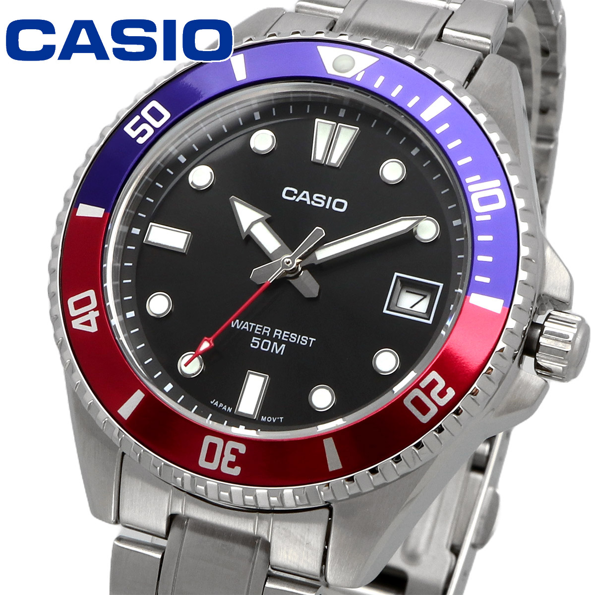 CASIO カシオ 腕時計 メンズ  小さめ  海外モデル クォーツ 50M  メタルベルト ブラック MDV-10D-1A3V｜north-star