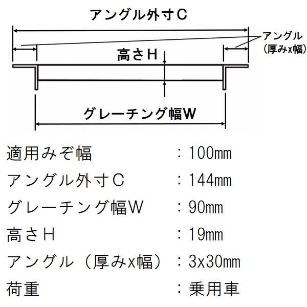 法山本店 グレーチング蓋 規格 適用みぞ幅100mm 外寸144mm 長さ995mm