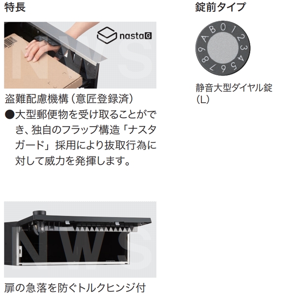 Nasta（ナスタ） 集合住宅・複合ビル用ポスト 横型3戸 前入前出 防滴