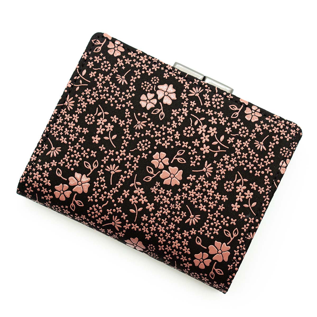 印傳屋（INDEN-YA） 印伝 財布 二つ折り 印伝屋 がま口黒地ピンク漆