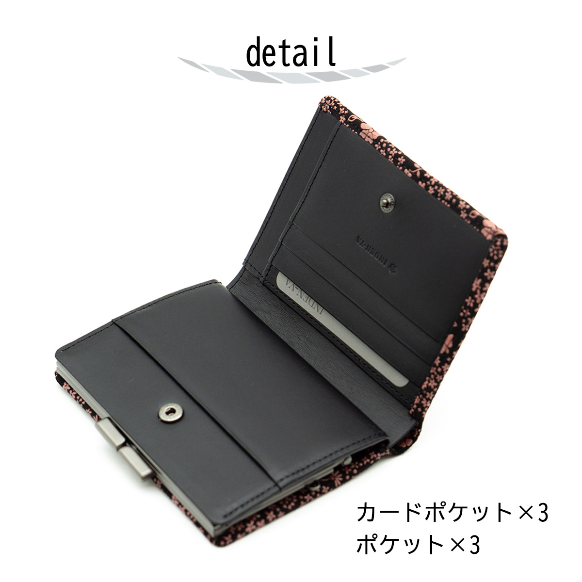 印傳屋（INDEN-YA） 印伝 財布 二つ折り 印伝屋 がま口黒地ピンク漆