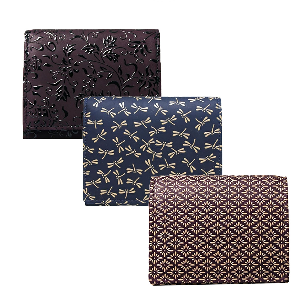 印傳屋（INDEN-YA） 印伝 二つ折 財布 15色柄 札入 ネイビー パープル