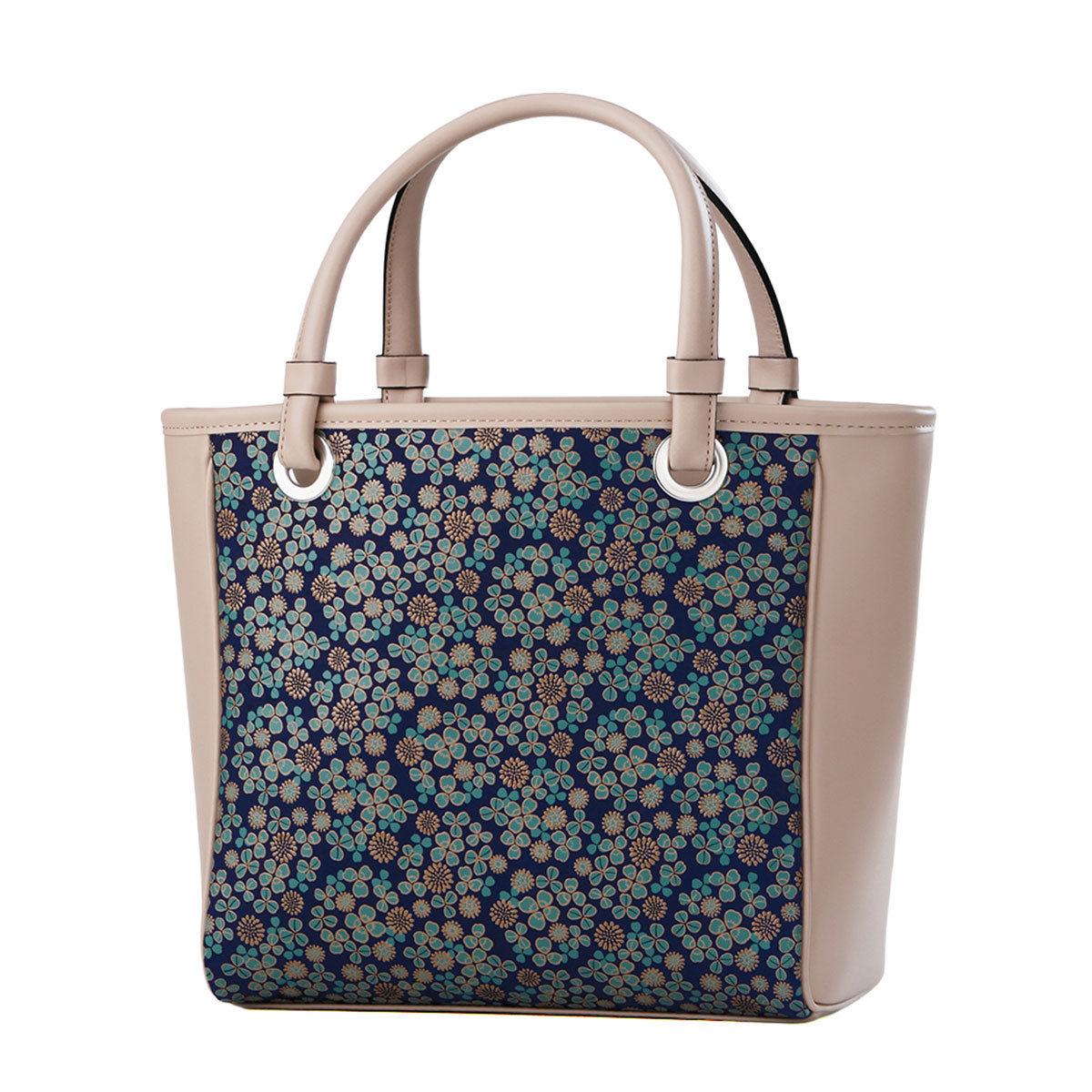 印傳屋（INDEN-YA） 印伝 手提げ 白詰草 紺地 伝統工芸品 甲州印伝 鹿