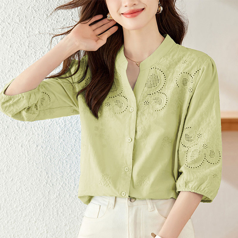 ブラウス 長袖 オフィス 刺繍 スタンドカラー ハイネック レース ししゅう 立ち襟 |  | 15