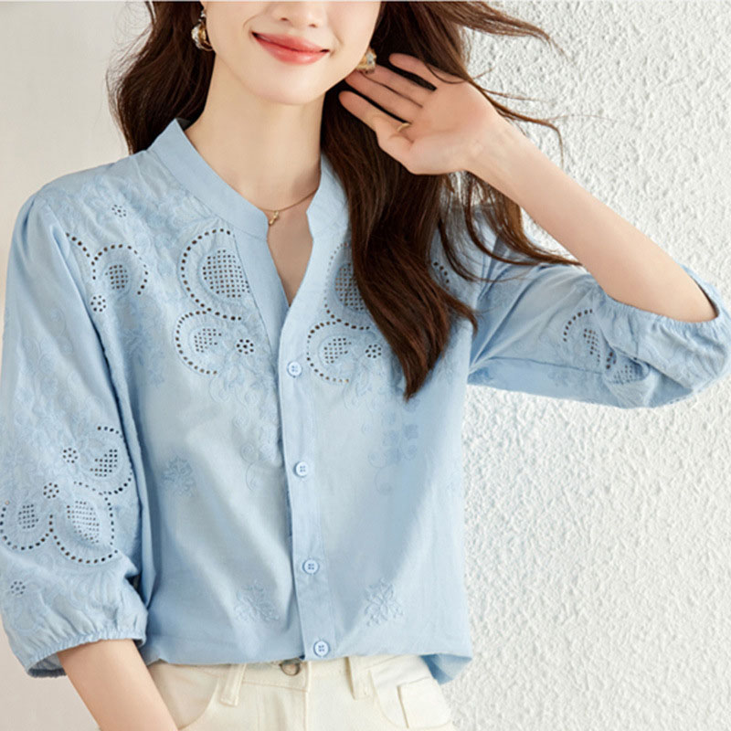 ブラウス 長袖 オフィス 刺繍 スタンドカラー ハイネック レース ししゅう 立ち襟 |  | 18