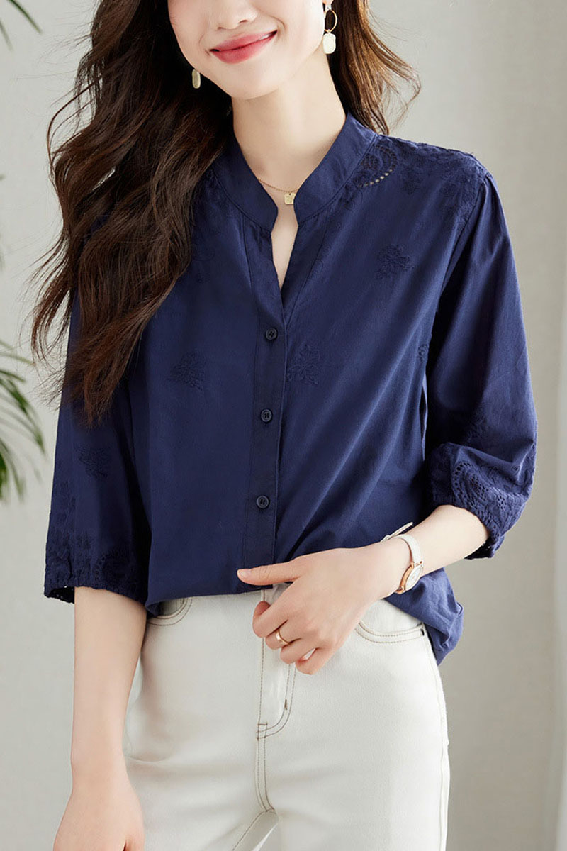 ブラウス 長袖 オフィス 刺繍 スタンドカラー ハイネック レース ししゅう 立ち襟 |  | 21