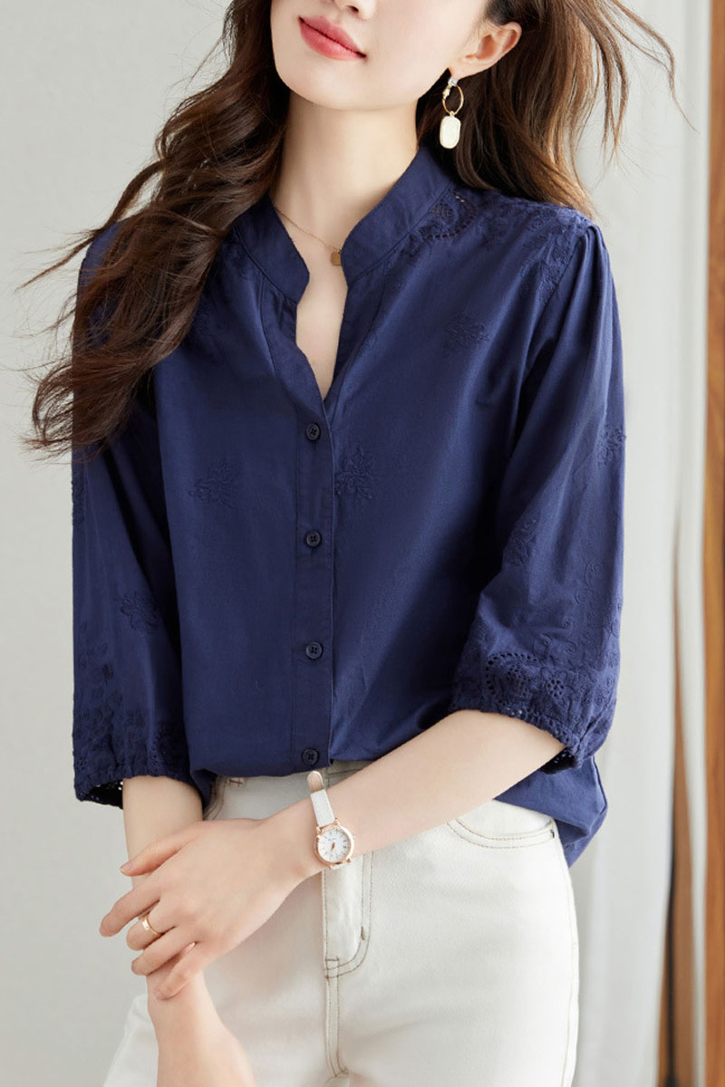 ブラウス 長袖 オフィス 刺繍 スタンドカラー ハイネック レース ししゅう 立ち襟 |  | 22