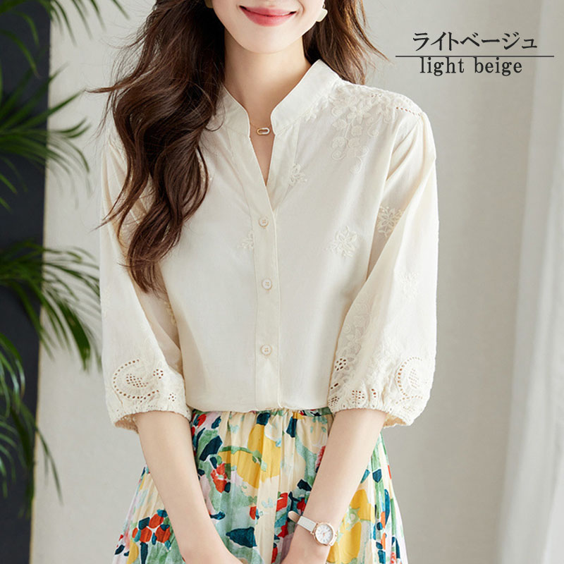 ブラウス 長袖 オフィス 刺繍 スタンドカラー ハイネック レース ししゅう 立ち襟 |  | 12