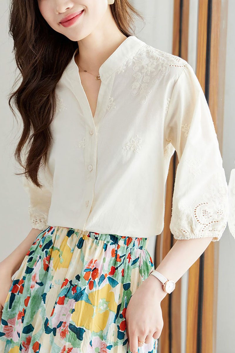 ブラウス 長袖 オフィス 刺繍 スタンドカラー ハイネック レース ししゅう 立ち襟 |  | 13