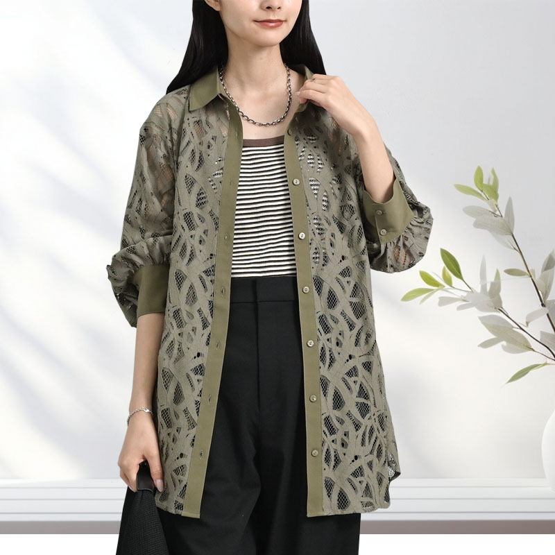 シャツ レディース 秋 晩夏 コードレース 透け感 長袖 おしゃれ 春 羽織 オーバーシャツ シャツハオリ ブラウス |  | 14