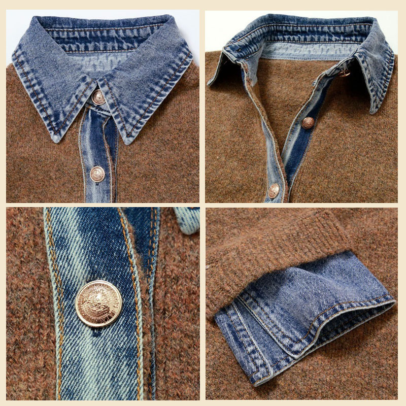 レイヤード風 デニム ニット カーディガン ドッキング シャツ 襟付き カジュアル 重ね着風 デニム切替 レディース 配色 ニットカーディガン 長袖 |  | 23