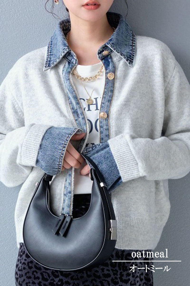 レイヤード風 デニム ニット カーディガン ドッキング シャツ 襟付き カジュアル 重ね着風 デニム切替 レディース 配色 ニットカーディガン 長袖 |  | 13