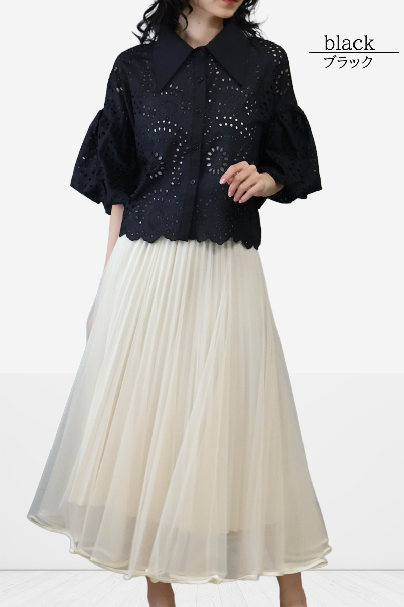 ブラウス バルーン袖 オフィス 刺繍 レース ししゅう たっぷり袖 シャツ 綿100% 大人 |  | 13