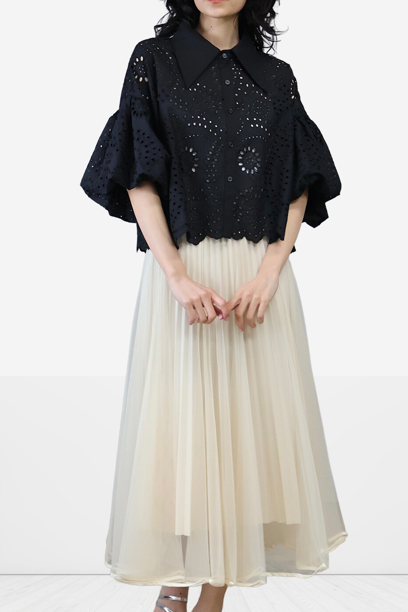 ブラウス バルーン袖 オフィス 刺繍 レース ししゅう たっぷり袖 シャツ 綿100% 大人 |  | 14