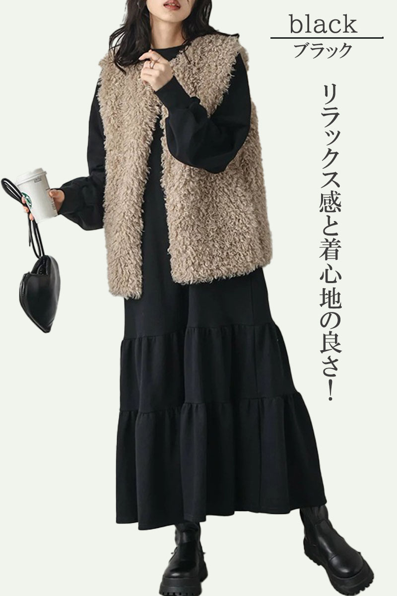 ワンピース 秋冬 大きめ カジュアル ゆったり ロング丈 スウェット 無地 秋冬 |  | 06