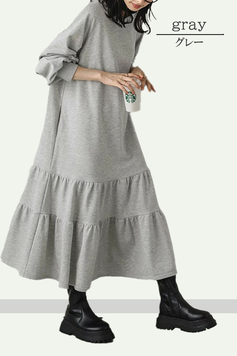 ワンピース 秋冬 大きめ カジュアル ゆったり ロング丈 スウェット 無地 秋冬 |  | 11