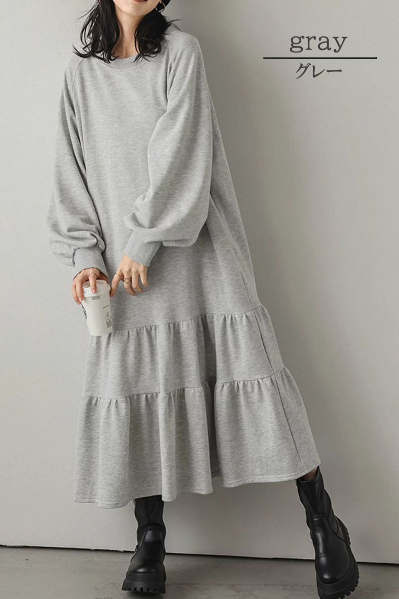 ワンピース 秋冬 大きめ カジュアル ゆったり ロング丈 スウェット 無地 秋冬 |  | 12