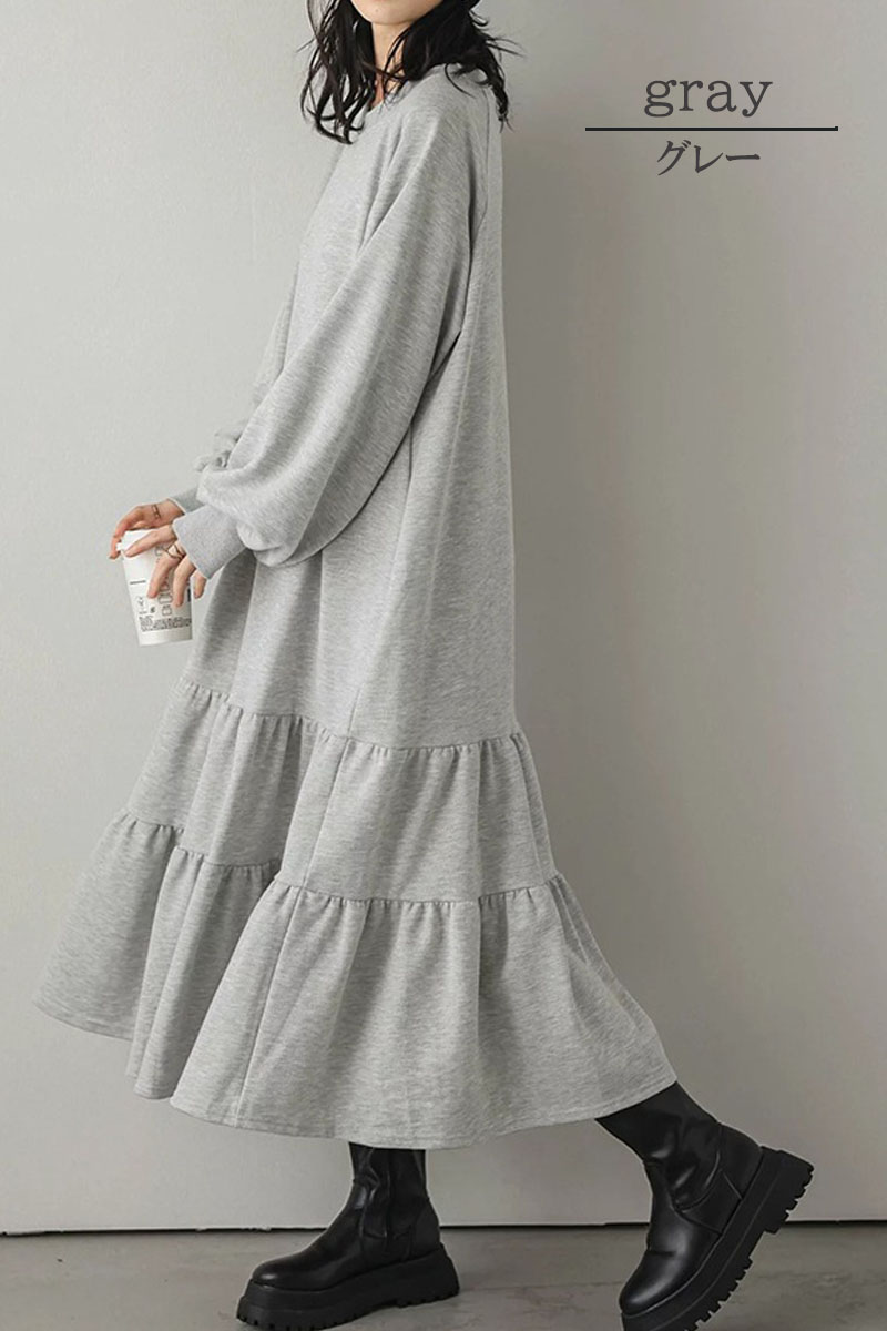 ワンピース 秋冬 大きめ カジュアル ゆったり ロング丈 スウェット 無地 秋冬 |  | 13