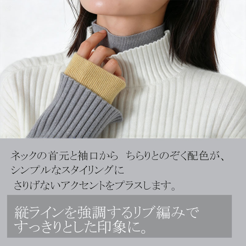 配色 レイヤード風 ニット レディース リブニット モックネック ハイネック 長袖 トップス セーター 配色ニット ゆったり 体型カバー きれいめ カジュアル 秋冬 |  | 08