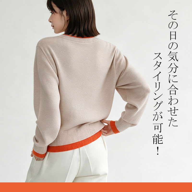ニットカーディガン レディース レイヤード風 配色ニット スフレニット 長袖 トップス 重ね着風 バイカラー |  | 07