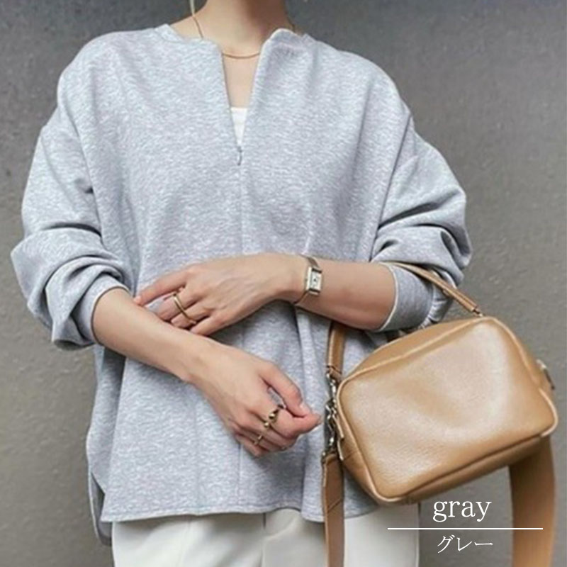 カットソー 長袖 レディース ダンボールニット 秋 マオカラー  ハイネック フロントファスナー ニット 杢 スタンドネック きれいめ カフス 上質 大人 |  | 03