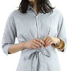 ストライプ ワンピース レディース ロング 七分袖 上品 シャツワンピース ウエストリボン きれいめ しわになりにくい dress |  | 08