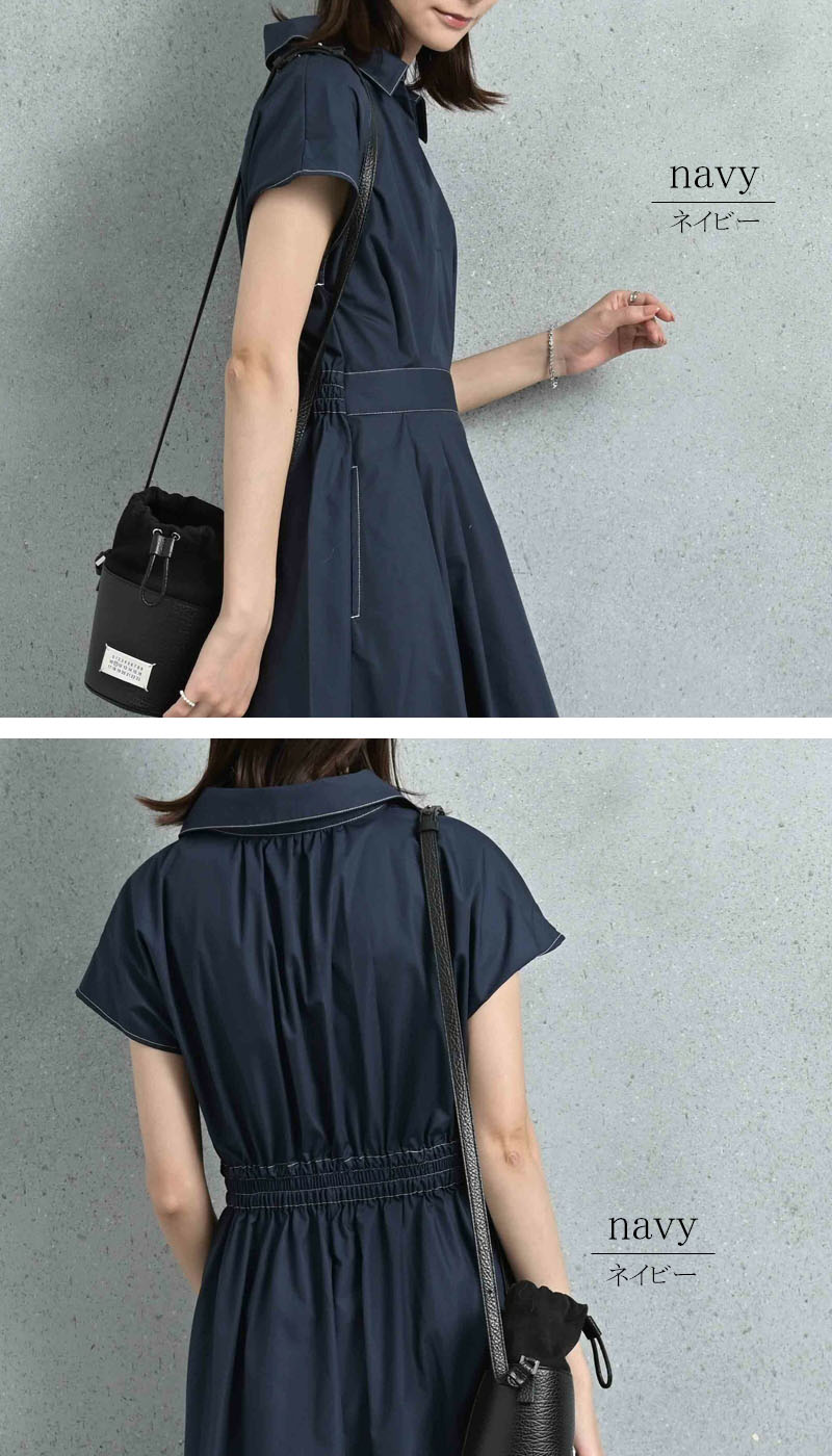 シャツワンピース 半袖 レディース きれいめ ストライプ 無地 着痩せ ロング 上品 スキッパー dress |  | 16