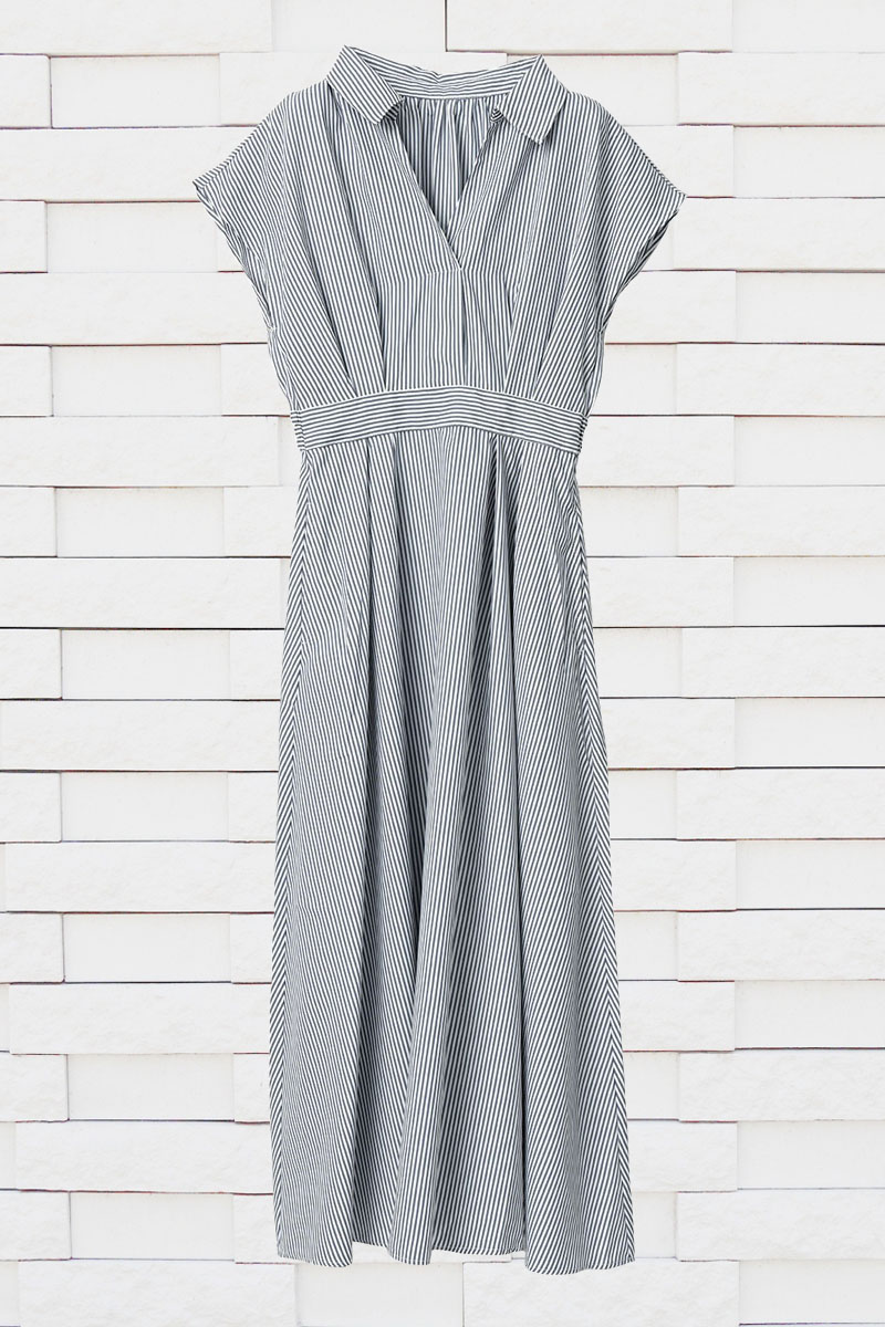 シャツワンピース 半袖 レディース きれいめ ストライプ 無地 着痩せ ロング 上品 スキッパー dress |  | 20