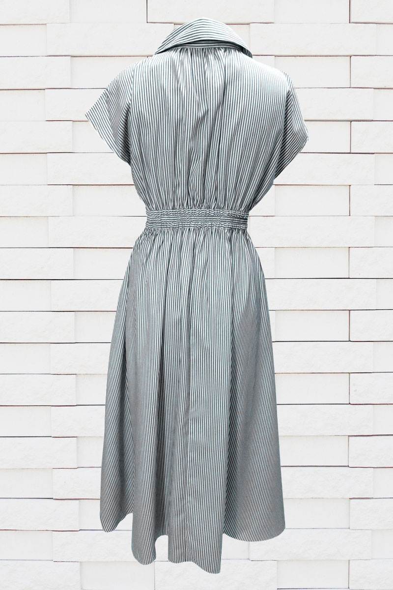 シャツワンピース 半袖 レディース きれいめ ストライプ 無地 着痩せ ロング 上品 スキッパー dress |  | 21