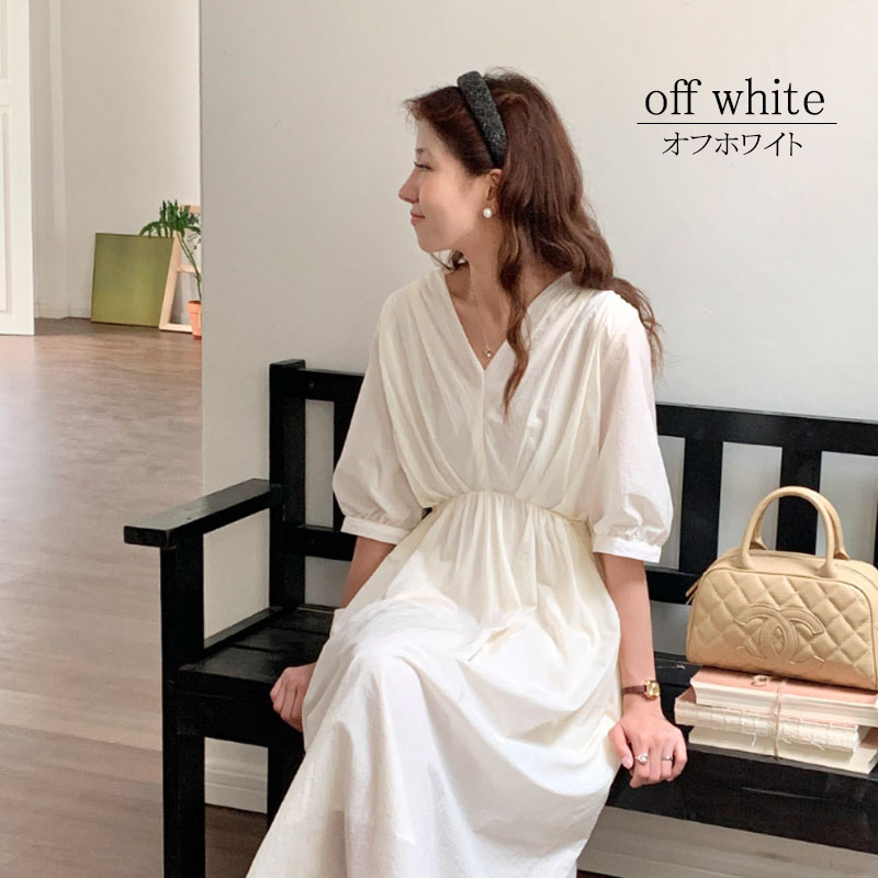 ワンピース 半袖 レディース ロングワンピース タック Vネック 着やせ 配色 きれいめ 旅行 脚長効果 dress |  | 05