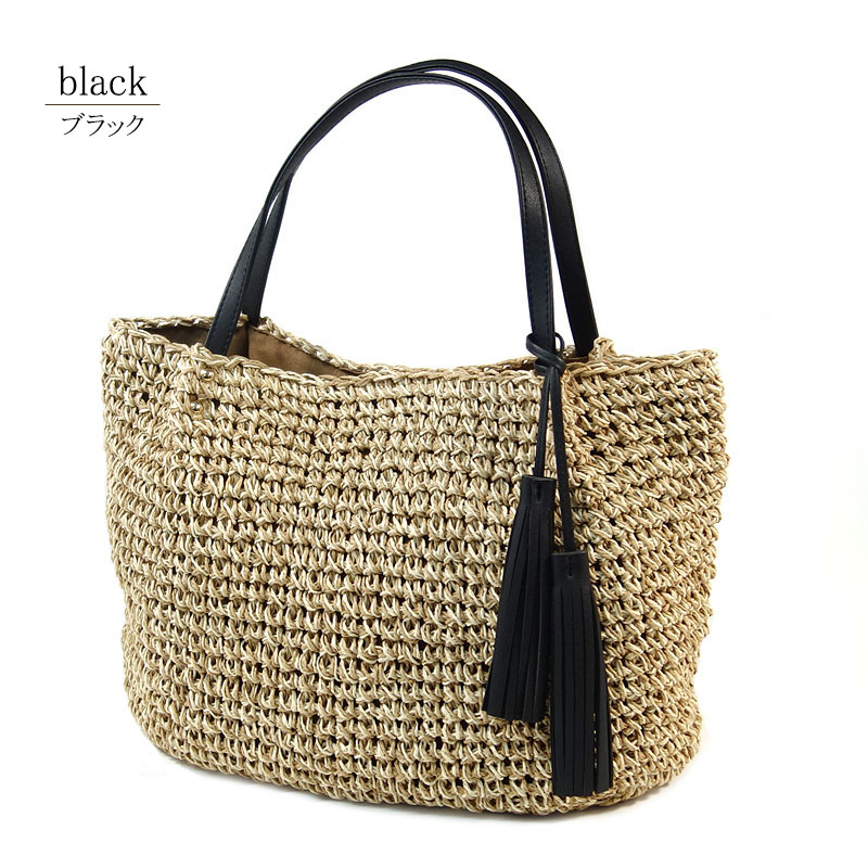 かごバッグ レディース トートバッグ 大きめ ショルダーバッグ 軽量 手提げ A4 ペーパーバッグ 籠編み フリンジ |  | 16