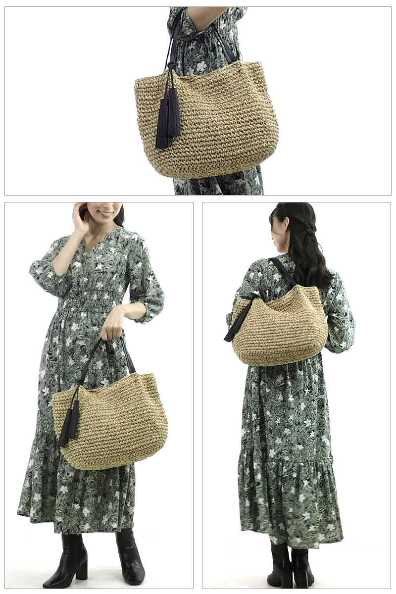 かごバッグ レディース トートバッグ 大きめ ショルダーバッグ 軽量 手提げ A4 ペーパーバッグ 籠編み フリンジ |  | 07