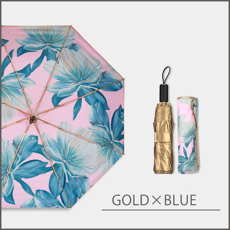 日傘 折りたたみ 晴雨兼用 完全遮光 レディース コンパクト 撥水 遮熱 デイリー ボタニカル柄 ゴールド 軽量 umbrella |  | 02