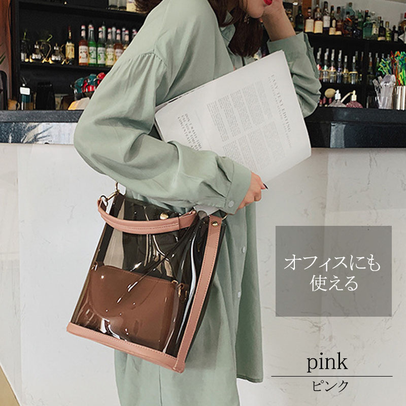 クリアバッグ レディース ショルダーバッグ 斜め掛け 小さめ 2way 3way 軽量 スケルトンバッグ ゴールド金具 ポーチ付き |  | 04