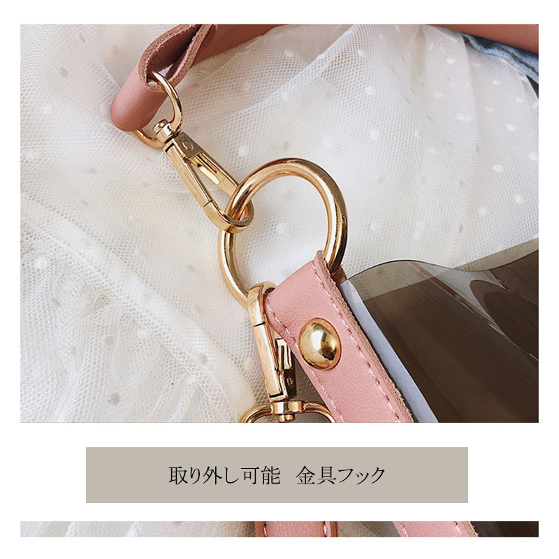 クリアバッグ レディース ショルダーバッグ 斜め掛け 小さめ 2way 3way 軽量 スケルトンバッグ ゴールド金具 ポーチ付き |  | 05