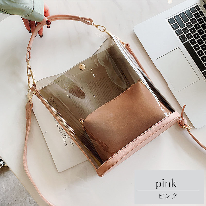 クリアバッグ レディース ショルダーバッグ 斜め掛け 小さめ 2way 3way 軽量 スケルトンバッグ ゴールド金具 ポーチ付き |  | 09