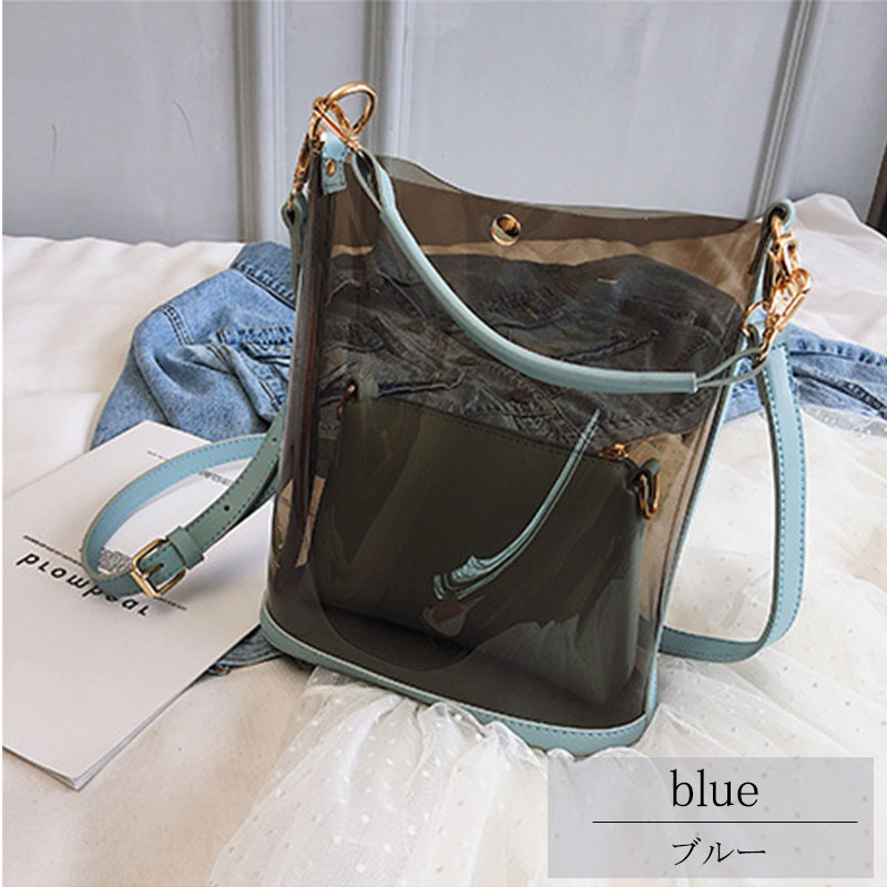 クリアバッグ レディース ショルダーバッグ 斜め掛け 小さめ 2way 3way 軽量 スケルトンバッグ ゴールド金具 ポーチ付き |  | 03