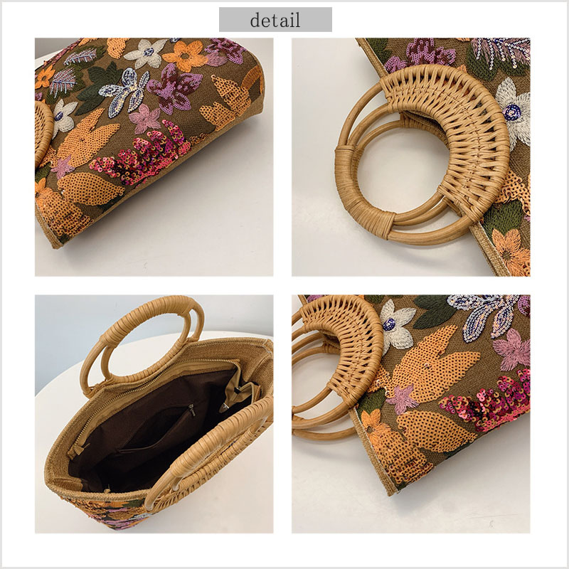 トートバッグ 刺繍 ファスナー スパンコール キャンバス バンブーハンドル キャンバス |  | 11