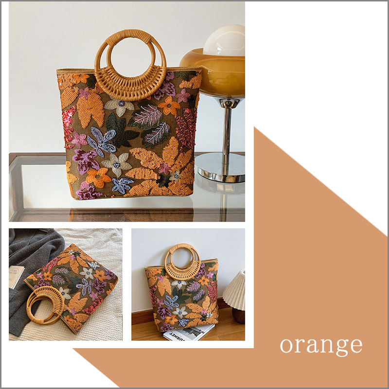 トートバッグ 刺繍 ファスナー スパンコール キャンバス バンブーハンドル キャンバス |  | 12