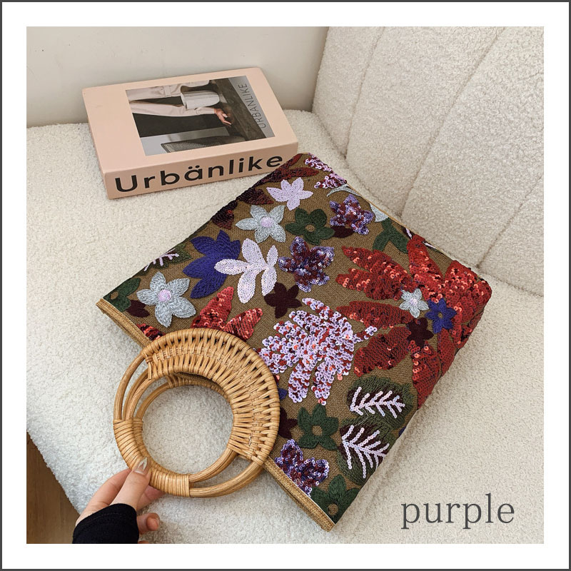 トートバッグ 刺繍 ファスナー スパンコール キャンバス バンブーハンドル キャンバス |  | 02