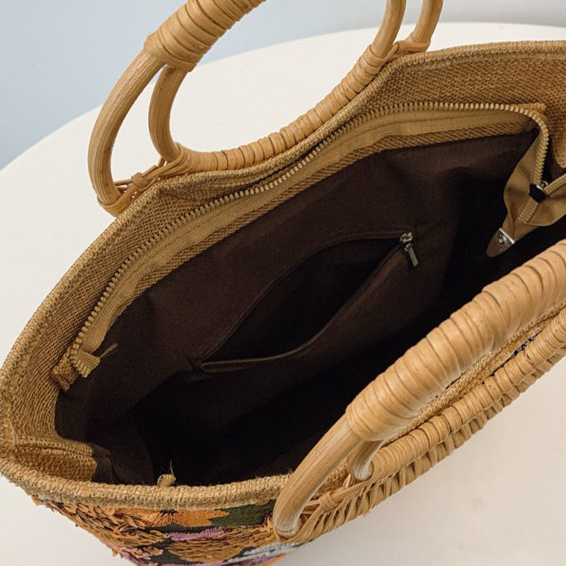 トートバッグ 刺繍 ファスナー スパンコール キャンバス バンブーハンドル キャンバス |  | 16