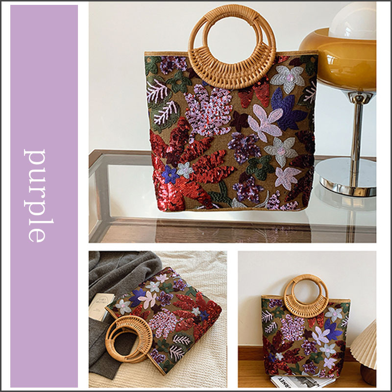 トートバッグ 刺繍 ファスナー スパンコール キャンバス バンブーハンドル キャンバス |  | 17