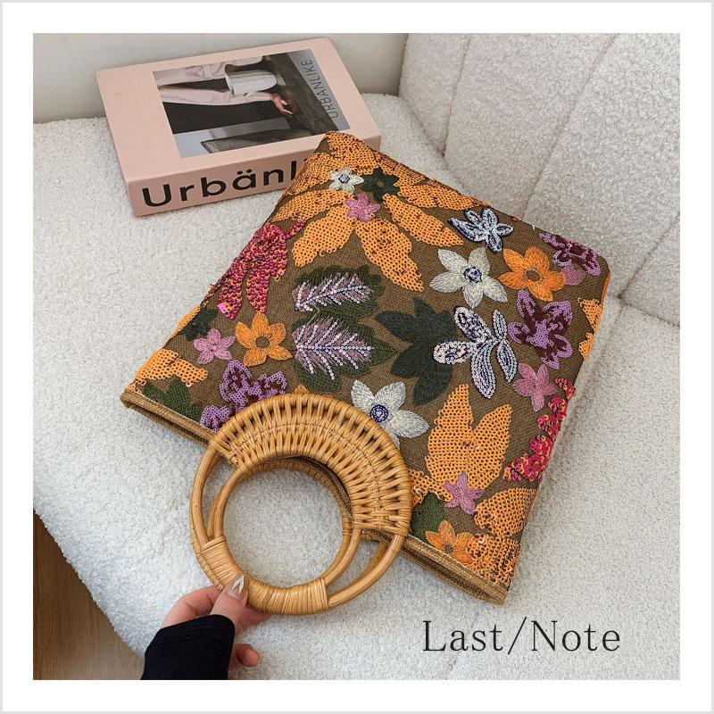 トートバッグ 刺繍 ファスナー スパンコール キャンバス バンブーハンドル キャンバス |  | 01