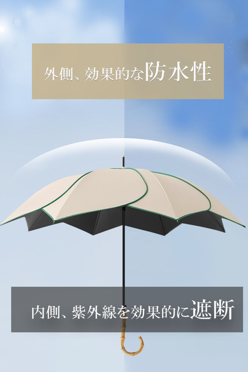 日傘 花びら柄 晴雨兼用 雨傘 撥水 ジャンプ傘 軽量 コンパクト 完全遮蔽 umbrella パイピング ファッション小物 |  | 12