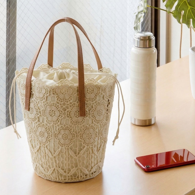 【くたっとしないレースバッグ！】かごバッグ カゴバッグ レース 自立型 トートバッグ レディース 春夏 大人 おしゃれ かご ポケット 巾着 |  | 11